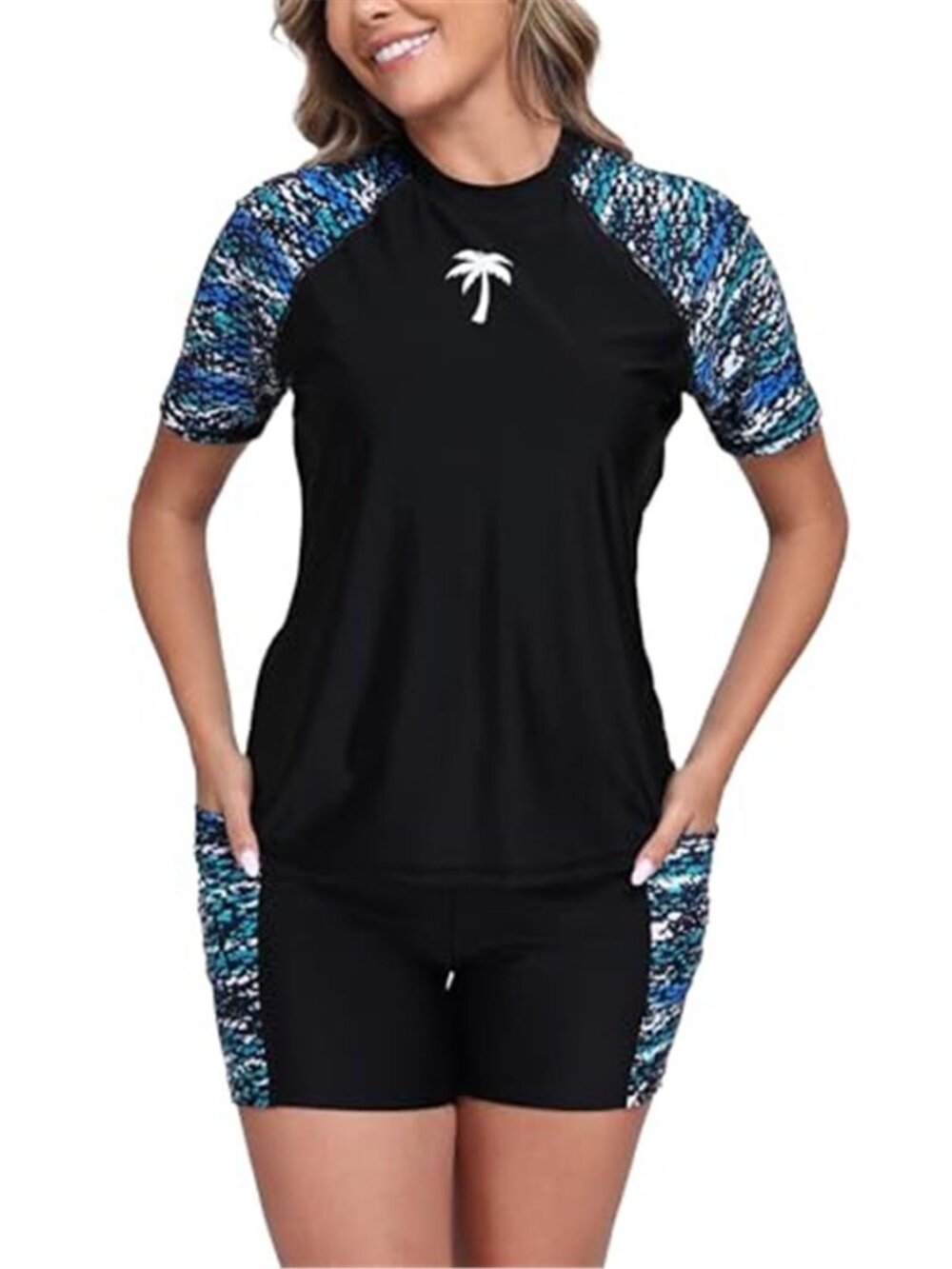 Women's Two Piece Swimsuit Rash Guard Shirt Built In Bra Swim